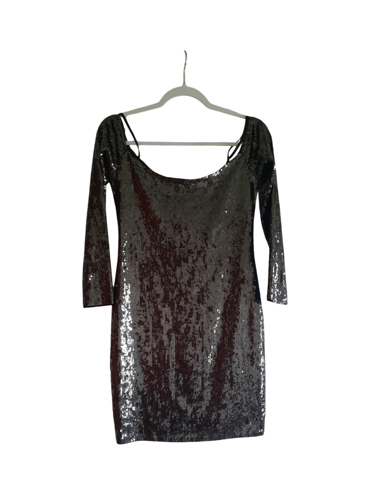 Express Black Sequin Long-Sleeve Scoop Neck Dress